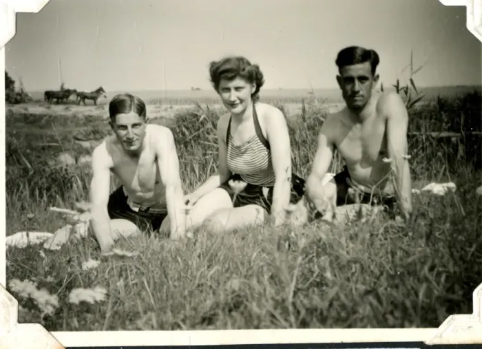 Framed Print : Three people relaxing, Lessingen, Germany, WW2 Framed Print : Three people relaxing, Lessingen, Germany, WW2