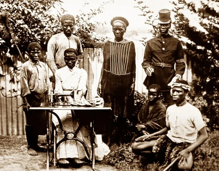 Framed Print : People with sewing machine, Natal, Africa