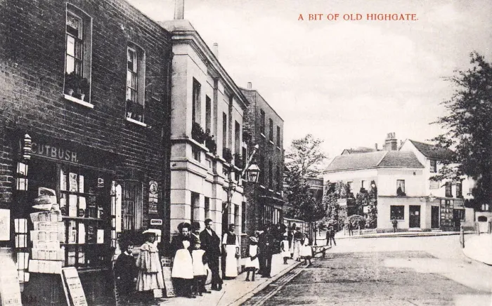Framed Print : People and shops in Old Highgate, North London Framed Print : People and shops in Old Highgate, North London