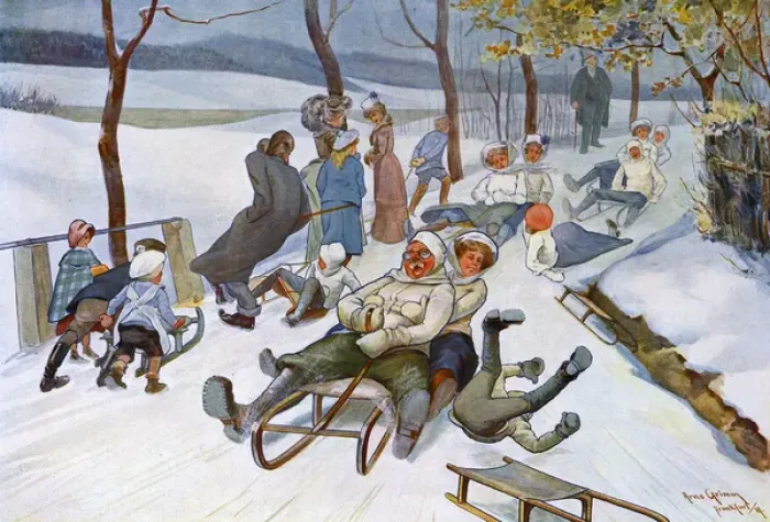 Framed Print : People Sledging 1908 Framed Print : People Sledging 1908
