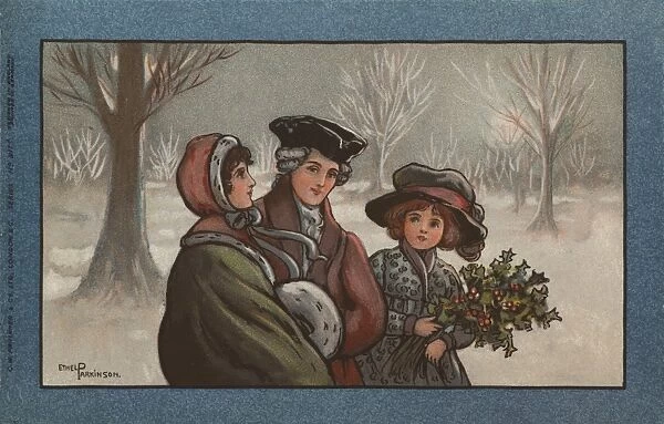 Three people in a snowy landscape