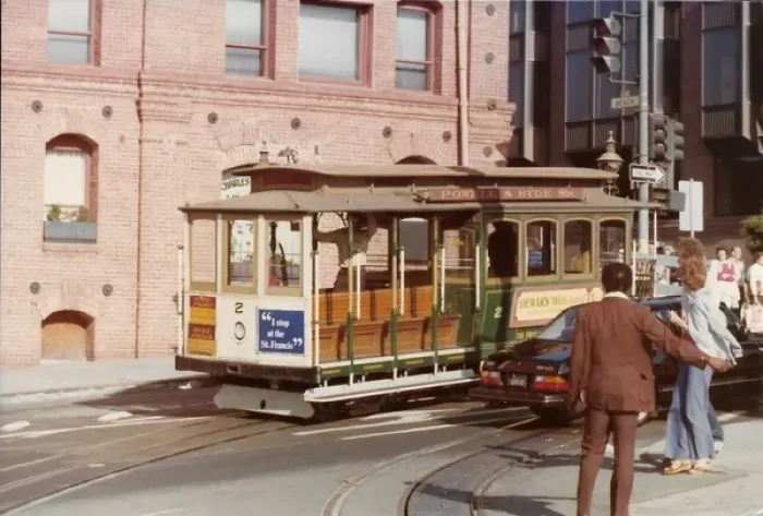 Framed Print : People standing by a cable cart track in San Francisco USA Framed Print : People standing by a cable cart track in San Francisco USA