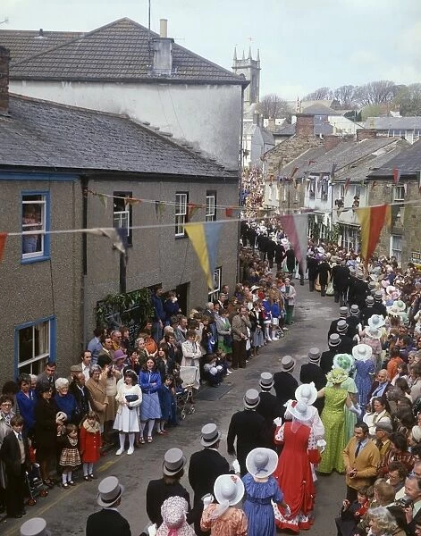 People taking part in Helston Floral Dance, Cornwall