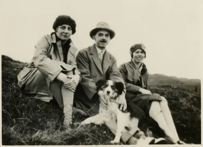 Framed Print : Three people out for a walk with a collie dog Framed Print : Three people out for a walk with a collie dog