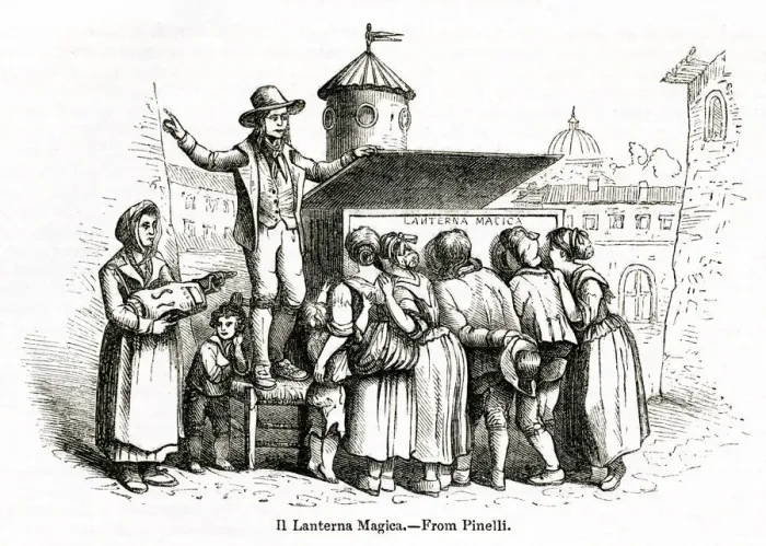 Framed Print : People watching magic lantern show in Rome, Italy Framed Print : People watching magic lantern show in Rome, Italy