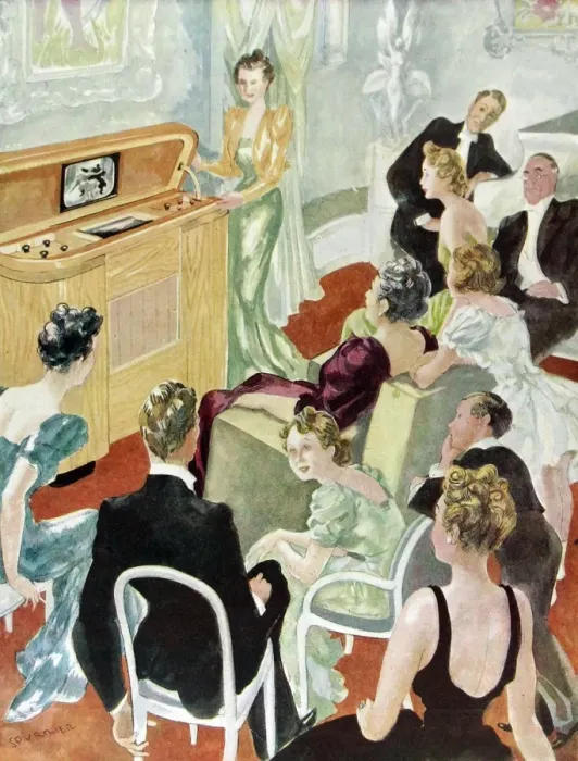 Framed Print : People watching Television at home, 1946 Framed Print : People watching Television at home, 1946