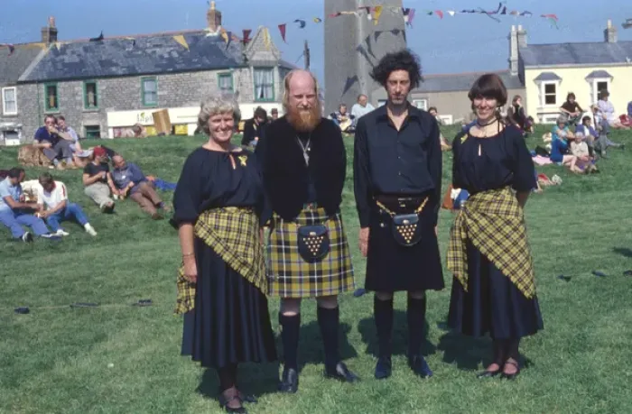 Framed Print : People wearing Cornish tartan, Cornwall Framed Print : People wearing Cornish tartan, Cornwall