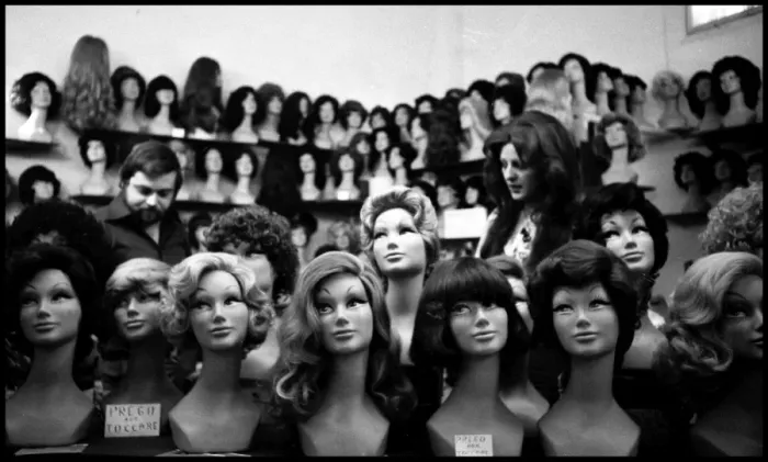 Framed Print : People in a wig shop Italy early Framed Print : People in a wig shop Italy early