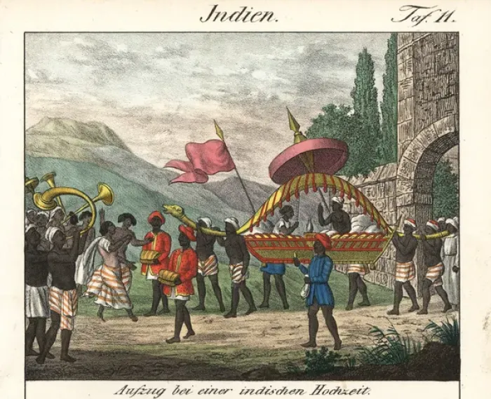 Framed Print : Performance at an Indian wedding with musicians and dancers