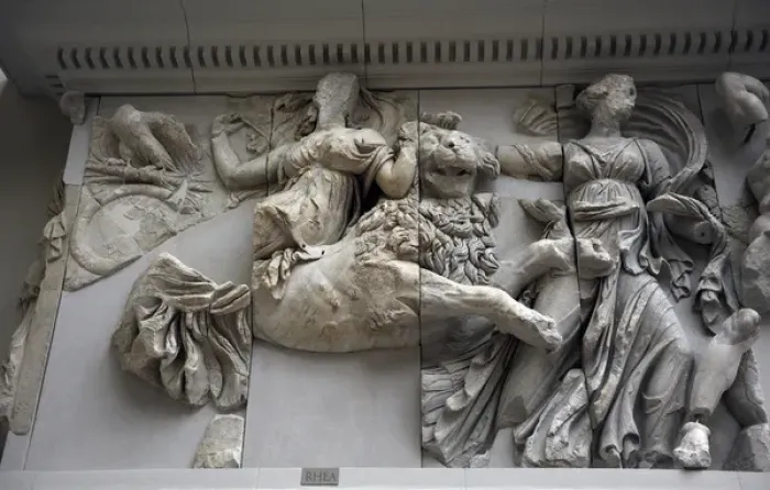 Framed Print : Pergamon Altar. Goddess Rhea or Cybele riding on a lion next Framed Print : Pergamon Altar. Goddess Rhea or Cybele riding on a lion next