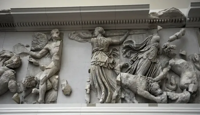 Framed Print : Pergamon Altar. The Titan Phoebe with a torch fighting again Framed Print : Pergamon Altar. The Titan Phoebe with a torch fighting again