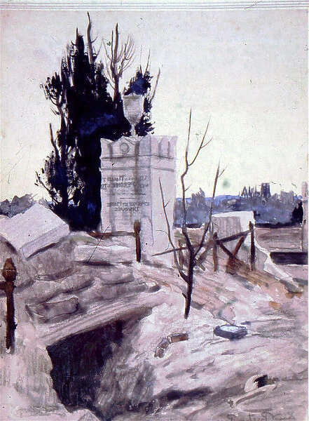 Peronne - German Dugouts in a churchyard, WW1