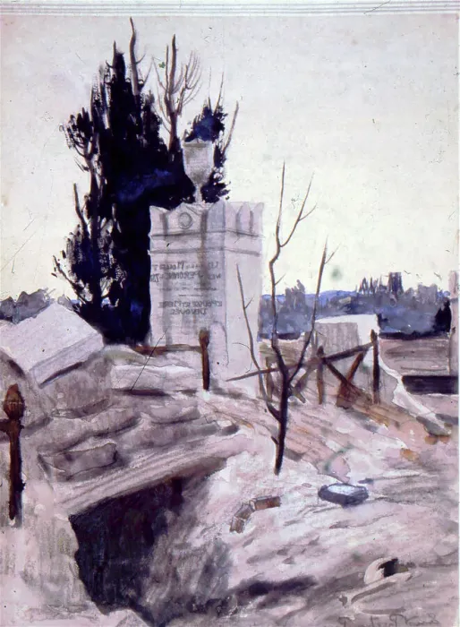 Framed Print : Peronne - German Dugouts in a churchyard, WW1 Framed Print : Peronne - German Dugouts in a churchyard, WW1