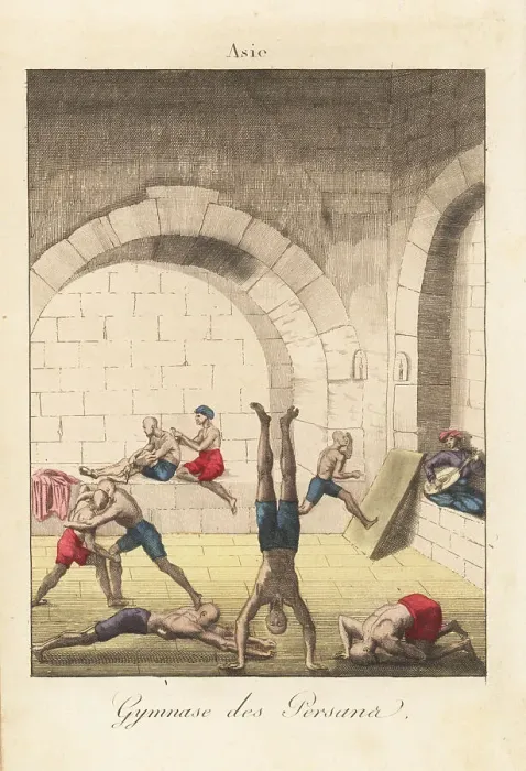 Framed Print : Persian men exercising in a gymnasium, 1800s Framed Print : Persian men exercising in a gymnasium, 1800s