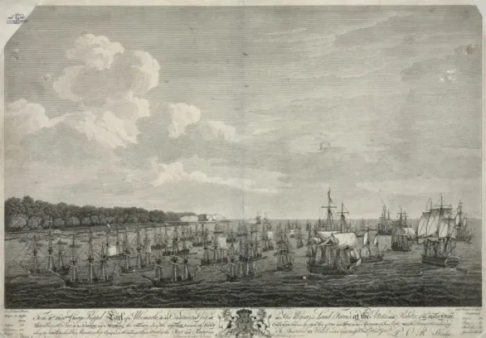 Framed Print : This perspective view of the landing and marching the troops Framed Print : This perspective view of the landing and marching the troops