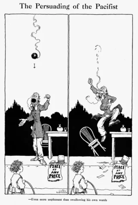 Framed Print : The Persuading of the Pacifist, by W. Heath Robinson Framed Print : The Persuading of the Pacifist, by W. Heath Robinson