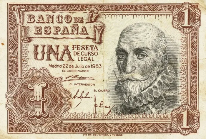 Framed Print : Bill of a one peseta. 1953. Spain Framed Print : Bill of a one peseta. 1953. Spain