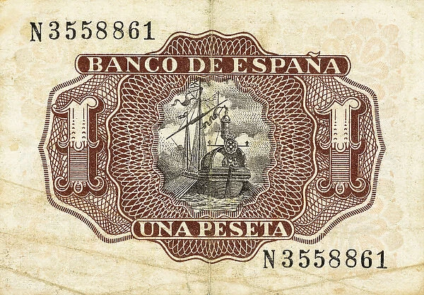 Bill of a one peseta. 1953. Spain