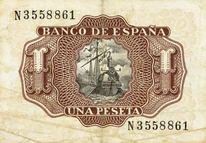 Framed Print : Bill of a one peseta. 1953. Spain Framed Print : Bill of a one peseta. 1953. Spain