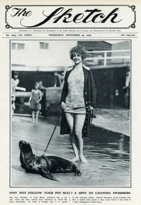 Framed Print : Pet seal with owner Gay Sheridan 1926 Framed Print : Pet seal with owner Gay Sheridan 1926
