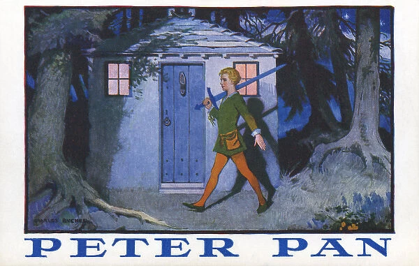 Peter Pan. Postcard illustration promoting the stage play of JM Barries