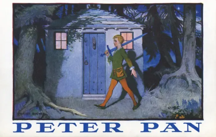 Framed Print : Peter Pan. Postcard illustration promoting the stage play of JM Barries Framed Print : Peter Pan. Postcard illustration promoting the stage play of JM Barries