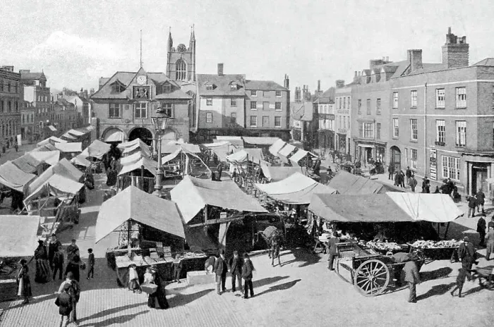 Framed Print : Peterborough Market Place early 1900s Framed Print : Peterborough Market Place early 1900s