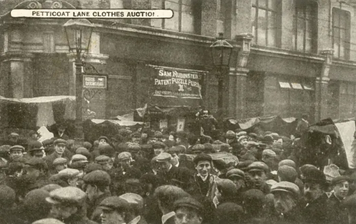 Framed Print : Petticoat Lane Market, London - Clothes Auction Framed Print : Petticoat Lane Market, London - Clothes Auction