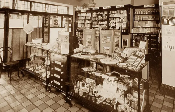 Framed Print : Pharmacy Shop probably 1920s Framed Print : Pharmacy Shop probably 1920s