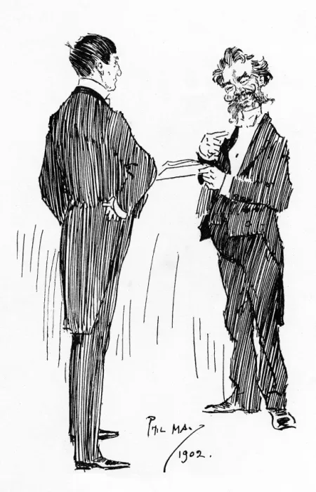 Framed Print : Phil May receives a caricature request - duly granted Framed Print : Phil May receives a caricature request - duly granted