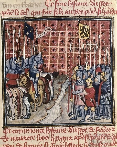 Philip Vs army meeting Flanders troops. Illustration