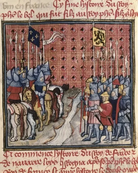 Framed Print : Philip Vs army meeting Flanders troops. Illustration Framed Print : Philip Vs army meeting Flanders troops. Illustration