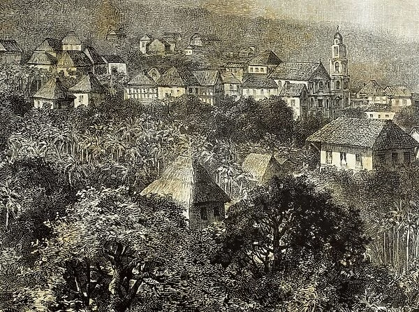 Philippines. 19th century. Village in Luzon island. Engravin
