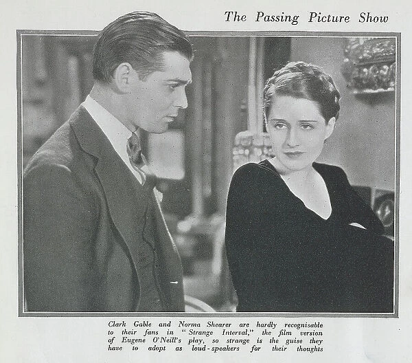 Photograph of Clark Gable, Norma Shearer in The Strange Interval'film. With description, Clark Gable and Norma Shearer are hardly recognisable to their fans in 'Strange Interval