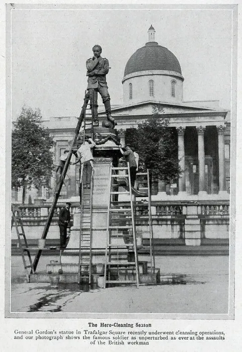 Framed Print : Photograph of the cleaning of the General Gordon statue. Captioned, The Hero-Cleaning season: General Gordon's statue in Trafalgar Square recently underwent cleansing operations Framed Print : Photograph of the cleaning of the General Gordon statue. Captioned, The Hero-Cleaning season: General Gordon's statue in Trafalgar Square recently underwent cleansing operations