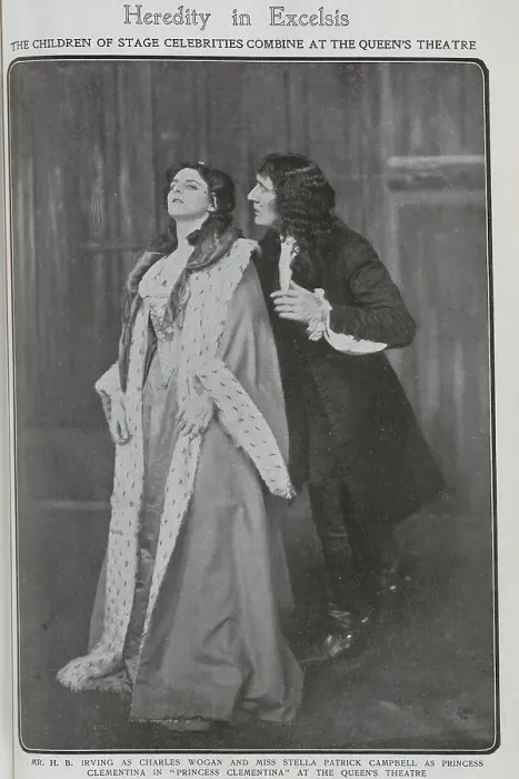 Framed Print : Photograph of H B Irving and Stella Patrick Campbell in Princess Clementina'. Captioned, Heredity in Excelsis: The Children of Stage Celebrities Combine at The Queen's Theatre Framed Print : Photograph of H B Irving and Stella Patrick Campbell in Princess Clementina'. Captioned, Heredity in Excelsis: The Children of Stage Celebrities Combine at The Queen's Theatre