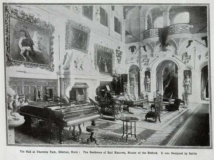 Framed Print : Photograph of the Hall, interior, designed by Salvin, at Thoresby Park, Ollerton, Nottinghamshire. From a series of articles, Famous Hunts at home'. The article, written and illustrated by Leonard Willoughby. Date: 1910 Framed Print : Photograph of the Hall, interior, designed by Salvin, at Thoresby Park, Ollerton, Nottinghamshire. From a series of articles, Famous Hunts at home'. The article, written and illustrated by Leonard Willoughby. Date: 1910