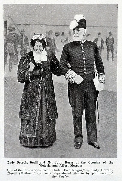Photograph of Lady Dorothy Nevill and Mr John Burns at the Opening of the Victoria and Albert Museum; One of the illustrations from the memoir 'Under Five Reigns' by Lady Dorothy Nevill (Methuen :15 s)