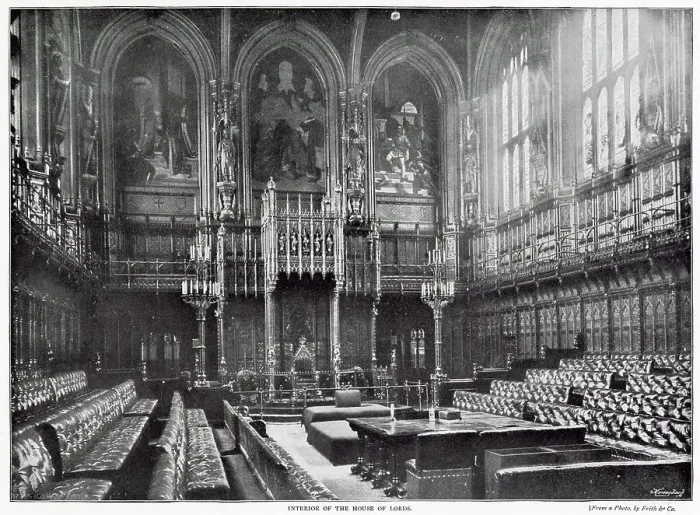 Framed Print : Photograph showing the interior of The House of Lords, 100ft long by 45ft wide and the same height. Date: 1896 Framed Print : Photograph showing the interior of The House of Lords, 100ft long by 45ft wide and the same height. Date: 1896