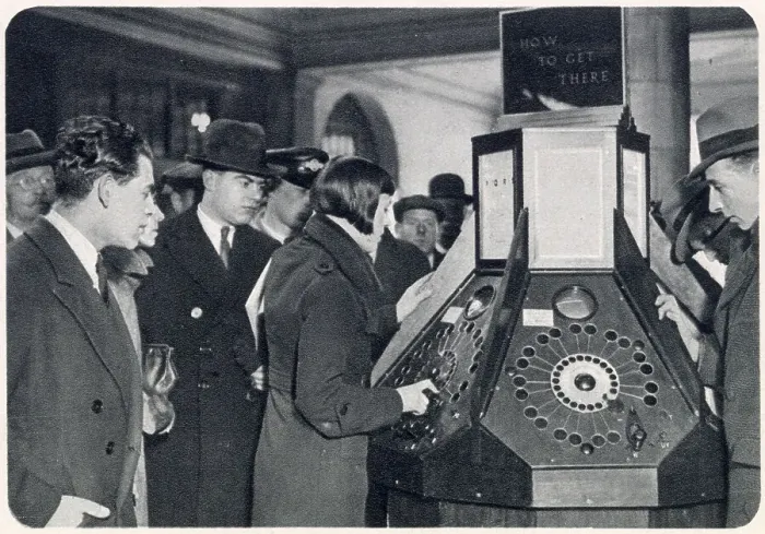 Framed Print : Photograph showing a queue of passengers waiting to use the new mechanical informator at Charing Cross Underground Station Framed Print : Photograph showing a queue of passengers waiting to use the new mechanical informator at Charing Cross Underground Station