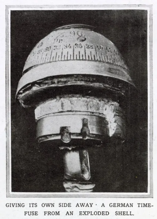 Framed Print : Photograph showing a time-fuse from a German shrapnel-shell which burst over British Framed Print : Photograph showing a time-fuse from a German shrapnel-shell which burst over British