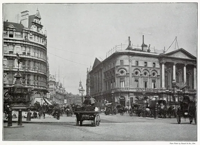 Framed Print : Photograph taken from Piccadilly Circus towards Shaftesbury Avenue, showing the corner of London Pavilion and on the far left Shaftesbury Memorial Fountain, popularly known as Eros, Date: 1890s Framed Print : Photograph taken from Piccadilly Circus towards Shaftesbury Avenue, showing the corner of London Pavilion and on the far left Shaftesbury Memorial Fountain, popularly known as Eros, Date: 1890s