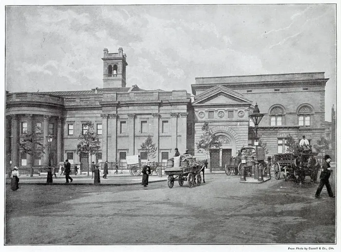 Framed Print : Photograph taken from St. Martin's Place of the exterior of the National Portrait Gallery, London. The present home opened in 1896. Date: 1901 Framed Print : Photograph taken from St. Martin's Place of the exterior of the National Portrait Gallery, London. The present home opened in 1896. Date: 1901