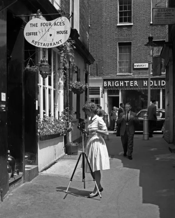 Framed Print : Photographer setting up shot, London Framed Print : Photographer setting up shot, London