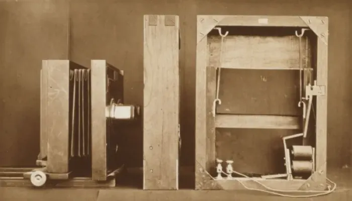 Framed Print : A photographing camera and back of electro-shutter Framed Print : A photographing camera and back of electro-shutter