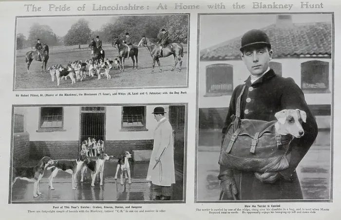 Framed Print : Photographs of the Blankney Hunt. Captioned, The Pride of Lincolnshire: At Home with the Blankney Hunt'. With descriptions, How the Terrier is Carried; The terrier is carried by one of the whips, slung over his shoulder in a bag Framed Print : Photographs of the Blankney Hunt. Captioned, The Pride of Lincolnshire: At Home with the Blankney Hunt'. With descriptions, How the Terrier is Carried; The terrier is carried by one of the whips, slung over his shoulder in a bag