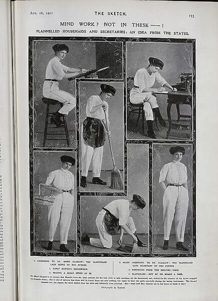 Photographs of housemaids and secretaries workwear