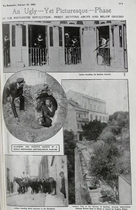 Framed Print : Photographs showing scenes after the Portuguese Revolution. Captioned, Sailors Guarding the Quelhas Convent, Searching for fugitive Priests in a newly discovered subterranean passage, Soldiers Guarding Back Entrance to the Monastery Framed Print : Photographs showing scenes after the Portuguese Revolution. Captioned, Sailors Guarding the Quelhas Convent, Searching for fugitive Priests in a newly discovered subterranean passage, Soldiers Guarding Back Entrance to the Monastery