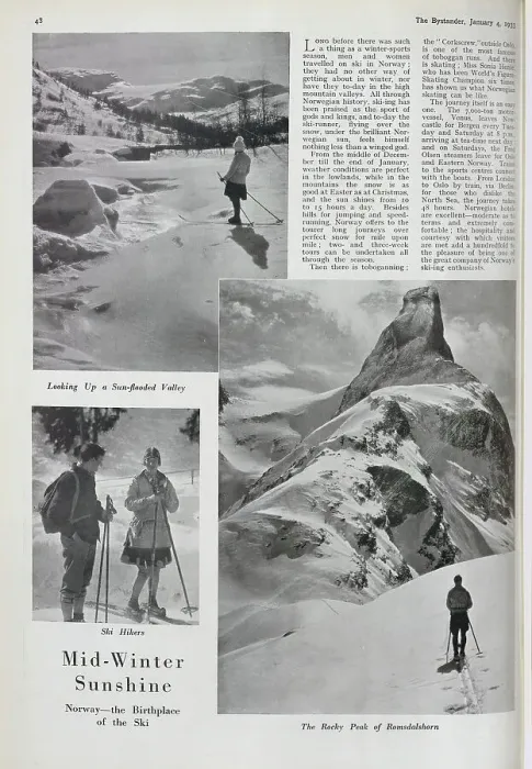 Framed Print : Photographs of skiers and snow scapes, Norway. Captioned, Mid-Winter Sunshine: Norway-the Birthplace of the Ski, Looking Up a Sun-flooded Valley, Ski Hikers, and The Rocky Peak of Romsdalshorn Framed Print : Photographs of skiers and snow scapes, Norway. Captioned, Mid-Winter Sunshine: Norway-the Birthplace of the Ski, Looking Up a Sun-flooded Valley, Ski Hikers, and The Rocky Peak of Romsdalshorn