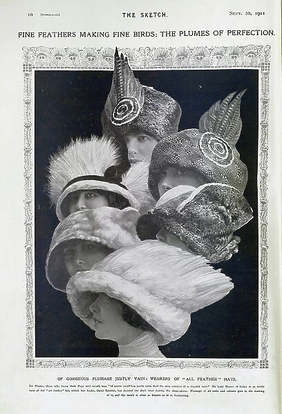 Photomontage of women in feathered hats